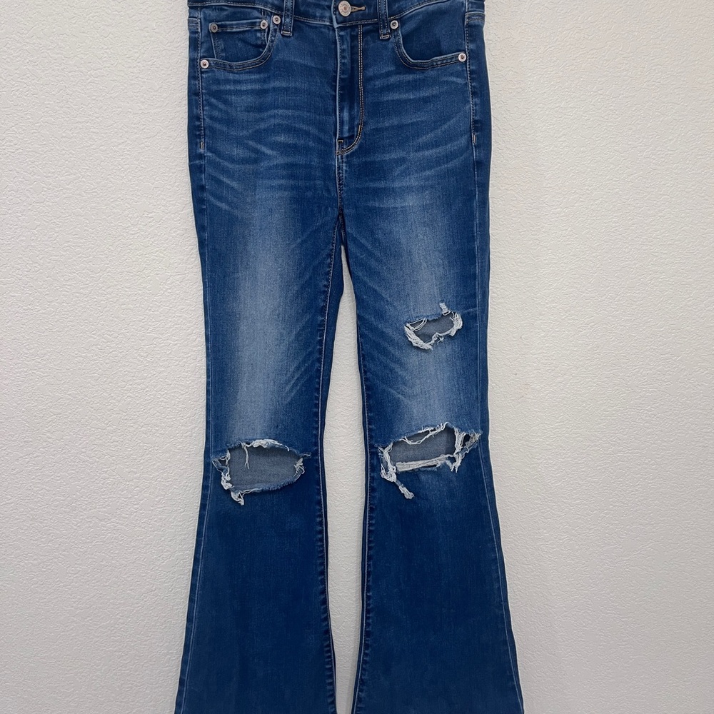 American Eagle Outfitters Blue Distressed Flare Jeans